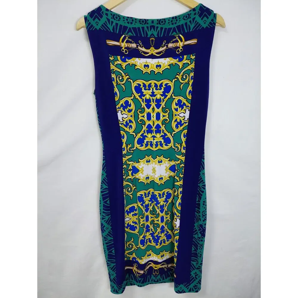 Cache Blue Sheath Knee Length Geometric Dress Women Size M